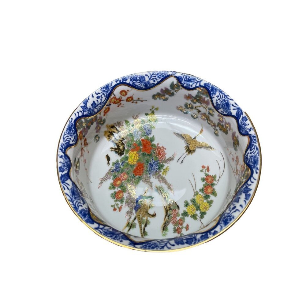 Rare Japanese Imari Hand Painted Porcelain Bowl with Floral and Birds Motifs - Picture 2 of 10